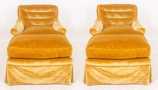 Gold Velvet Covered  Arm Chairs & Ottomans Ensuite