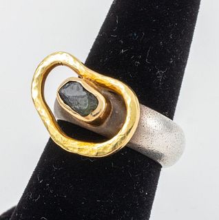 Art Jewelry Silver 18K Gold & Rough Gemstone Ring