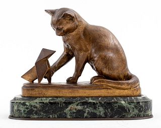 Gardet, Barbedienne, 'Cat & Crane' Bronze Statue