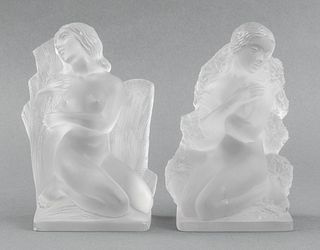 Lalique Four Seasons Frosted Crystal Bookends, Pr