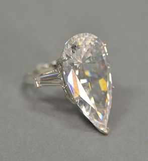 18K white gold ring with cubic zirconia tear shaped stone.