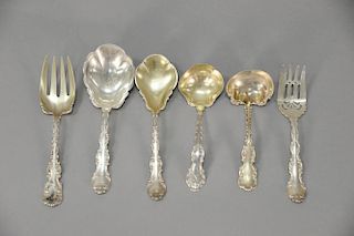 Set of six sterling silver serving pieces, 13.7 t oz.