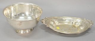 Two sterling silver pieces to include an Amston footed bowl (ht. 5 1/2", dia. 9") and an oval dish (lg. 13 3/4"). 29 t oz.
