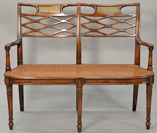 French style settee with caned seat and down cushion, lg. 48".