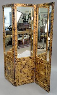 Contemporary three fold screen with mirrors, ht. 72", wd. 58".