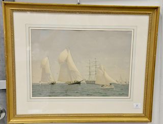 Pair of Fred S Cozzens colored lithographs "Running out New Bedford" and "Off Soundings A Smoky Sou'Westers" signed lower left in pr...