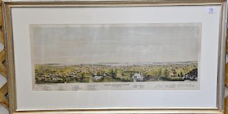J.H. Bufford hand colored lithograph "View of Lynn Mass in 1849", from High Rock, published by John L. Robinson,