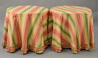 Two decorative round top tables with custom upholstered table cloths. ht. 31 1/2 in.; dia. 33 in.