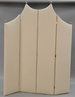 Upholstered French style four part screen, gold and off white upholstery, ht. 87", wd. 68".