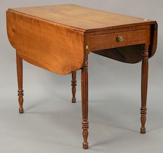 Sheraton cherry drop leaf table with drawer, circa 1830. ht. 29", top: 20" x 36".