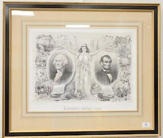 Kimmel & Forster (1864-1865) "Columbia's Noblest Sons" Abraham Lincoln Post Assassination print marked lower left lithog printed by ...