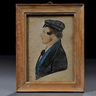 Anglo School, 19th Century      Small Profile Portrait of a Young Man Wearing a Cap.