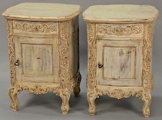 Pair of decorative bedside stands with door and drawer. ht. 29, top: 21" x 21"