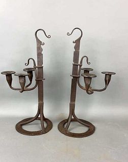 A Pair of Iron Adjustable 3 Arm Candleholders