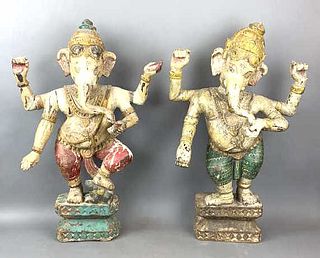 2 Lord Ganesha Wooden Statues