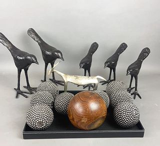 A Group of Metal Black Crows, Spheres and Deer
