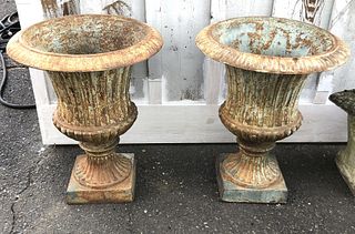 Pair Of Cast Iron Garden Urns