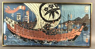 Japanese Ship Triptych Woodblock Print