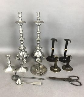 A Group of Candle Holders, Snuffers and Scissors