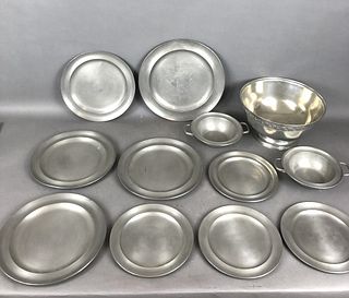 A Group of 12 Pewter Plates and Bowls