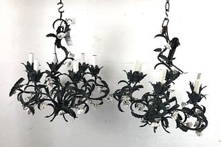 PR Floral Metal & Porcelain 6 Light Chandeliers