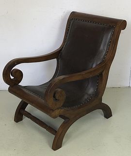 Mahogany & Leather Campeche Chair