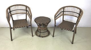 Pair of Faux Rattan Armchairs and Table