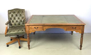 English Pine & Leather Top Partners Desk