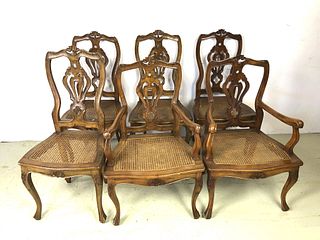 A Set of 6 Louis XV Style Fruitwood Dining Chairs