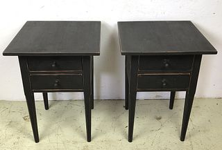 A Pair of Country Black Table 2 Drawer Side Tables