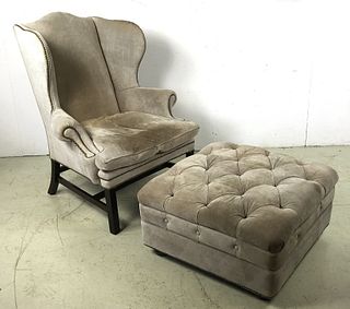 A Ralph Lauren Suede Upholstered Wingback Chair