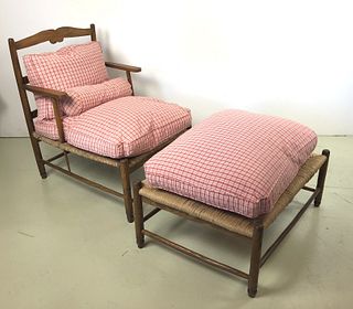A French Provincial Straw Seat Chair and Ottoman