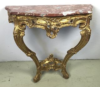 A Louis XV Style Gilt Wood & Marble Top Console