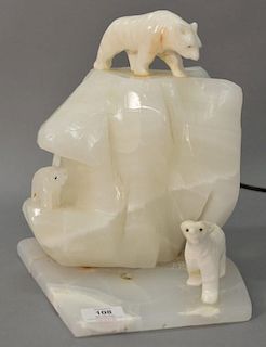 Alabaster TV light with polar bears (as is). ht. 10"