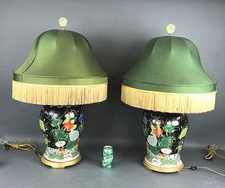 A Pair of Asian Style Lamps With Shades.