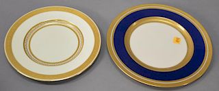 Two sets of porcelain plates including set of 12 Lenox blue and gold rim plates and a set of 12 Minton's Tiffany & Co. luncheon. dia...