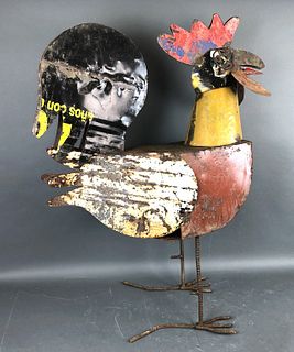Metal Rooster Made From Found Objects