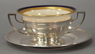 Set of eight sterling silver handled cups and saucers with lenox liners, 51.8 t oz.