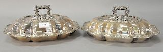 Pair Sheffield silverplate covered vegetable dishes (one handle loose)ht. 5 1/2", lg. 12"