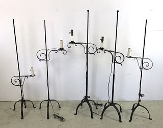 A Group of 5 Black Metal Adjustable Floor Lamps