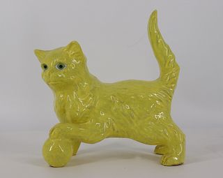 Yellow Faience Made in France Cat with Ball.