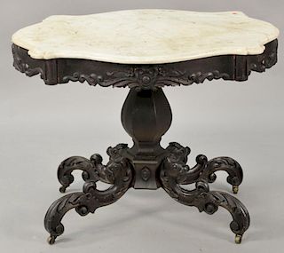 Victorian shaped marble top table on pedestal base. ht. 29", top: 27" x 37"