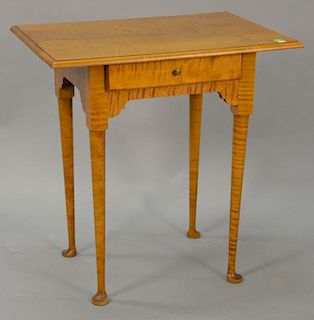 Eldred Wheeler tiger maple Queen Anne style stand with drawer, ht. 26", 18" x 26".