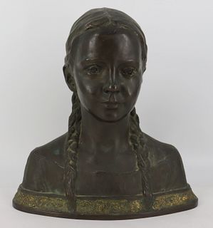 B.F.A. 1930. Signed & Dated Bronze Bust Of A Girl.