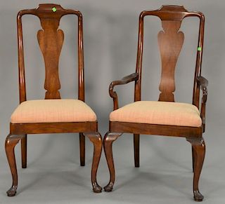 Set of eight mahogany Queen Anne style dining chairs.