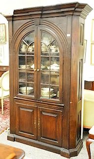 Custom large oak china cabinet with two glass doors over two doors ht. 84", wd. 48", dp. 16".