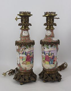A Pair of Bronze Mounted Chinese Export Porcelain