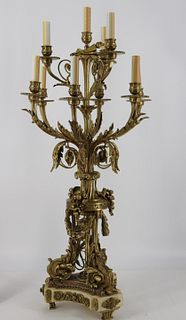 Large Antique Gilt Bronze Candelabra Lamp.