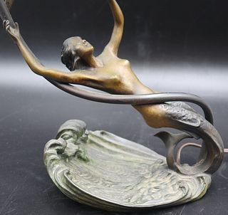 Marina Signed Bronze Art  Nouveau Figural Lamp.