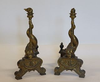 An Antique pair Of Gilt Bronze Dolphin Form A